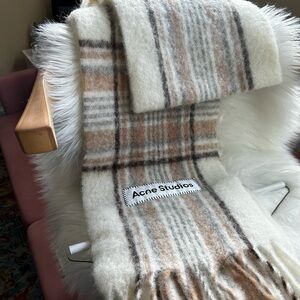 Acne Studios Plaid Scarf in Cream and Brown